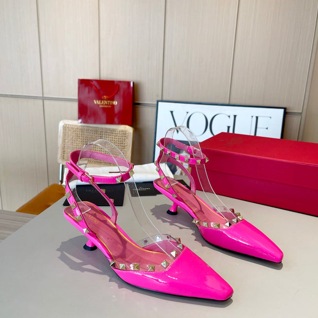 ROCKSTUD CAGED SLINGBACKS 5 CM IN DEEP PINK CALFSKIN