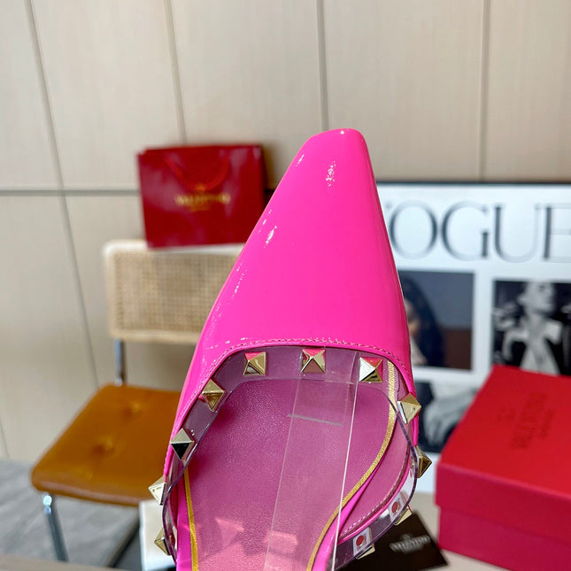 ROCKSTUD CAGED SLINGBACKS 5 CM IN DEEP PINK CALFSKIN