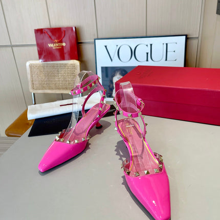 ROCKSTUD CAGED SLINGBACKS 5 CM IN DEEP PINK CALFSKIN