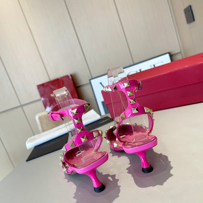 ROCKSTUD CAGED SLINGBACKS 5 CM IN DEEP PINK CALFSKIN