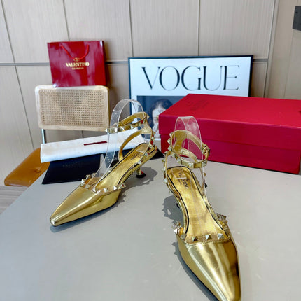 ROCKSTUD CAGED SLINGBACKS 5 CM IN GOLD CALFSKIN