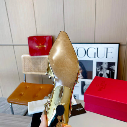 ROCKSTUD CAGED SLINGBACKS 5 CM IN GOLD CALFSKIN