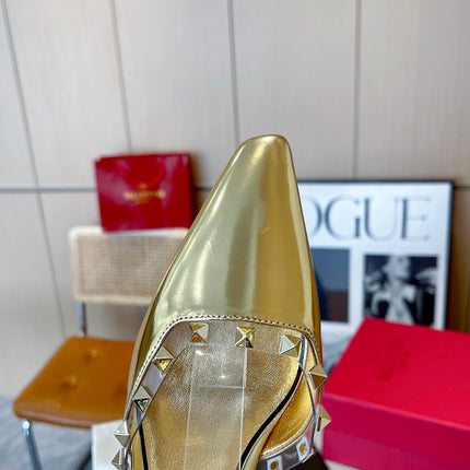 ROCKSTUD CAGED SLINGBACKS 5 CM IN GOLD CALFSKIN