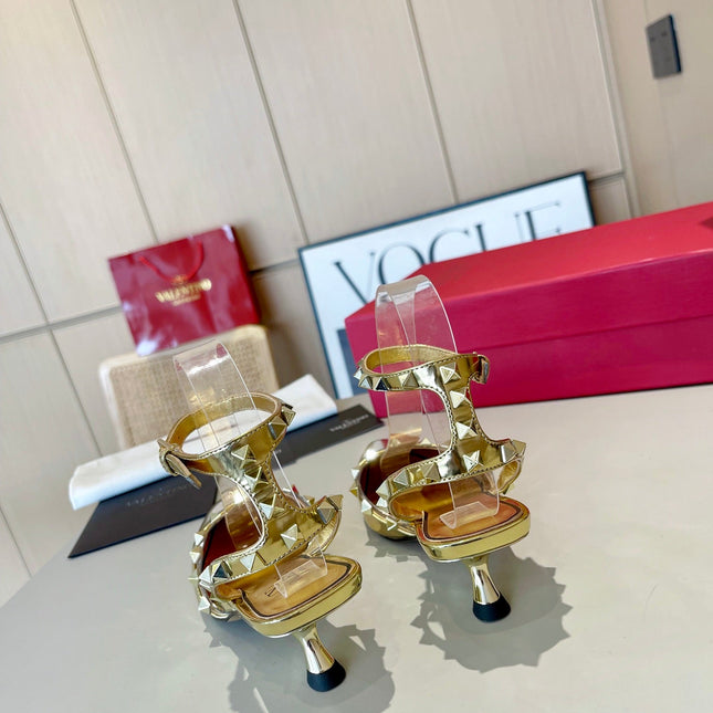 ROCKSTUD CAGED SLINGBACKS 5 CM IN GOLD CALFSKIN