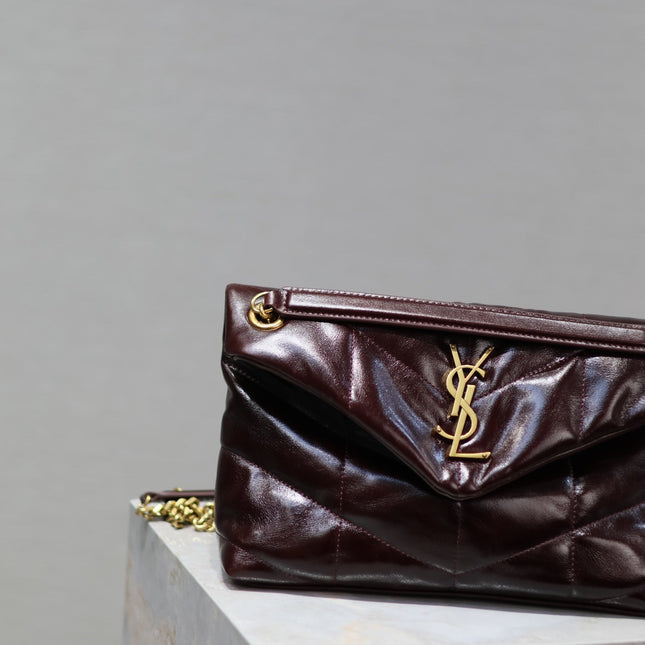 YSL 25S LOULOU PUFFER MEDIUM 29 IN DARK BURGUNDY CALFSKIN