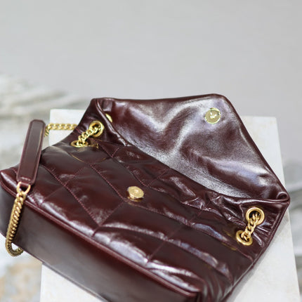 YSL 25S LOULOU PUFFER MEDIUM 29 IN DARK BURGUNDY CALFSKIN