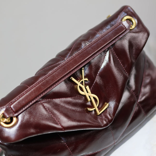 YSL 25S LOULOU PUFFER MEDIUM 29 IN DARK BURGUNDY CALFSKIN
