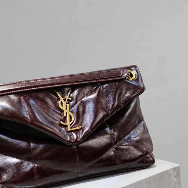 YSL 25S LOULOU PUFFER MEDIUM 29 IN DARK BURGUNDY CALFSKIN