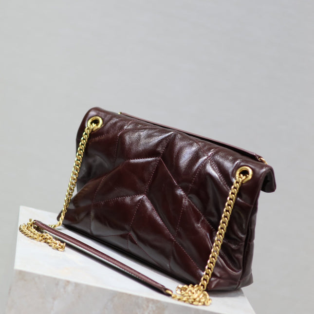 YSL 25S LOULOU PUFFER MEDIUM 29 IN DARK BURGUNDY CALFSKIN
