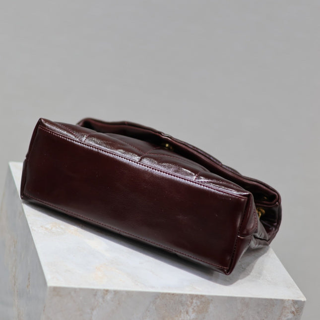 YSL 25S LOULOU PUFFER MEDIUM 29 IN DARK BURGUNDY CALFSKIN