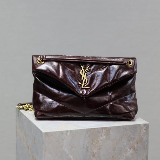 YSL 25S LOULOU PUFFER MEDIUM 29 IN DARK BURGUNDY CALFSKIN