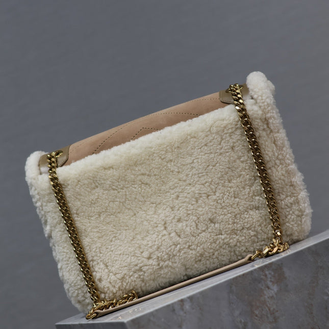 NIKI MEDIUM 28 IN CAMEL SUEDE AND WHITE SHEARLING