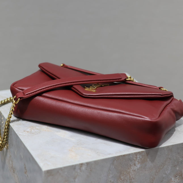 YSL 25S CALYPSO HANDBAG 26 IN BURGUNDY LAMBSKIN GOLD HARDWRE