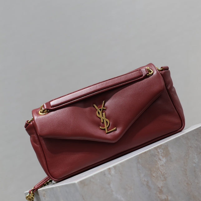 YSL 25S CALYPSO HANDBAG 26 IN BURGUNDY LAMBSKIN GOLD HARDWRE