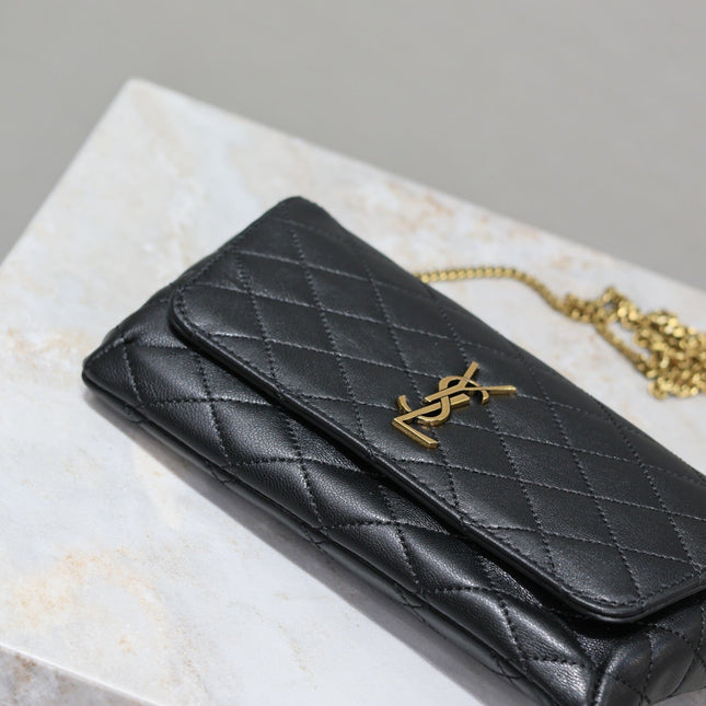 YSL 25S SAINT LAURENT GABY 19 IN BLACK QUILTED CALFSKIN GOLD HARDWRE
