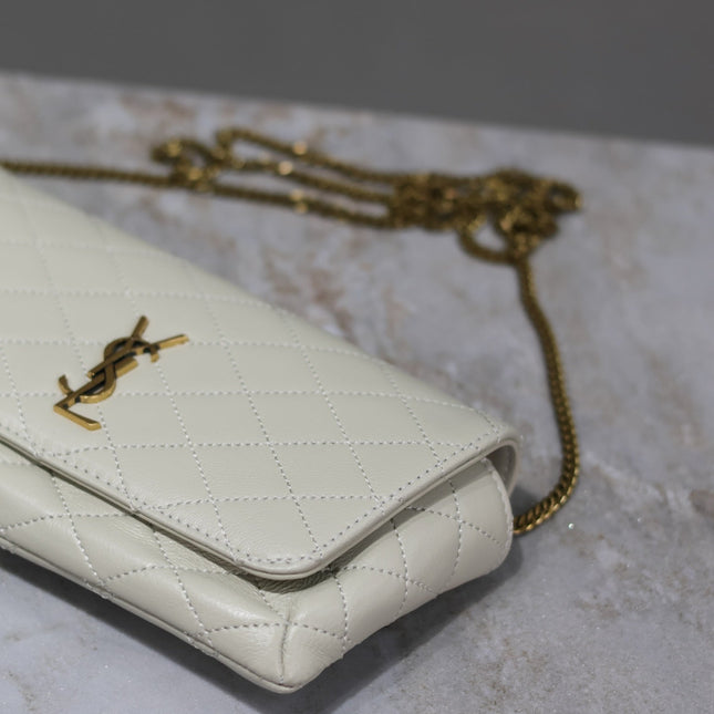 YSL 25S SAINT LAURENT GABY 19 IN BLANC VINTAGE QUILTED CALFSKIN GOLD HARDWRE