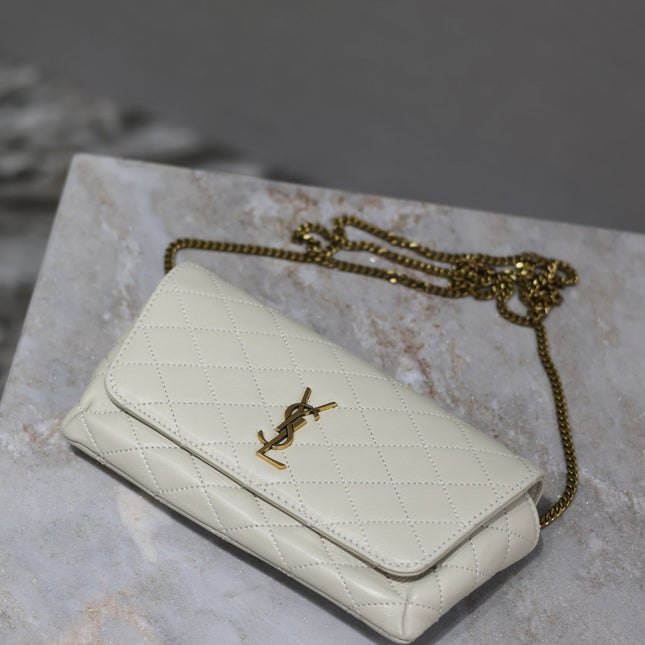 YSL 25S SAINT LAURENT GABY 19 IN BLANC VINTAGE QUILTED CALFSKIN GOLD HARDWRE