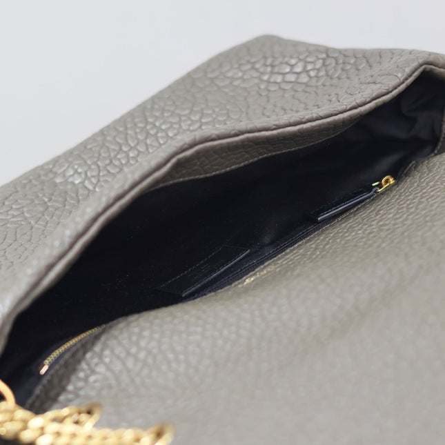 YSL 25S CALYPSO BAG 38 IN ARMY GREEN GRAINED LAMBSKIN GOLD HARDWRE