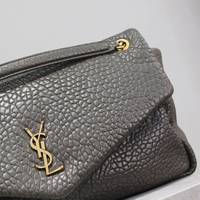 YSL 25S CALYPSO BAG 38 IN ARMY GREEN GRAINED LAMBSKIN GOLD HARDWRE