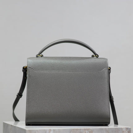 CASSANDRA TOP HANDLE BAG 24 IN GRAY CALFSKIN GOLD HARDWARE