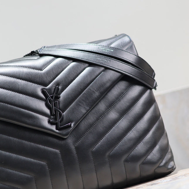 LOULOU LARGE 36 IN BLACK QUILTED CALFSKIN BLACK HARDWARE