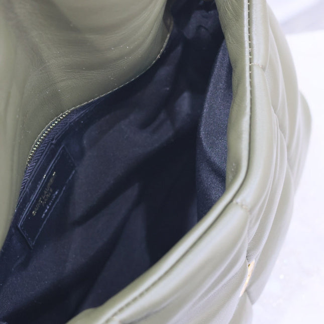 YSL 25S LOULOU PUFFER MM 29 IN DARK OLIVE CALFSKIN GOLD HARDWRE