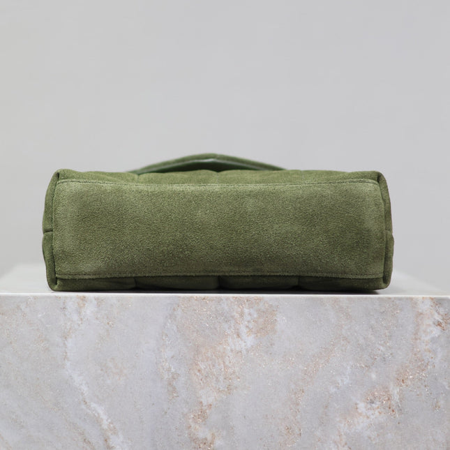YSL 25S LOULOU PUFFER MINI 23 IN GREEN SUEDE GOLD HARDWRE