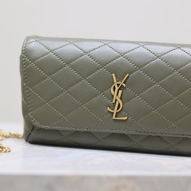 YSL 25S SAINT LAURENT GABY 19 IN DARK OLIVE QUILTED CALFSKIN GOLD HARDWRE