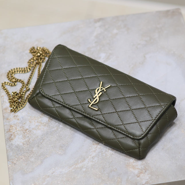 YSL 25S SAINT LAURENT GABY 19 IN DARK OLIVE QUILTED CALFSKIN GOLD HARDWRE