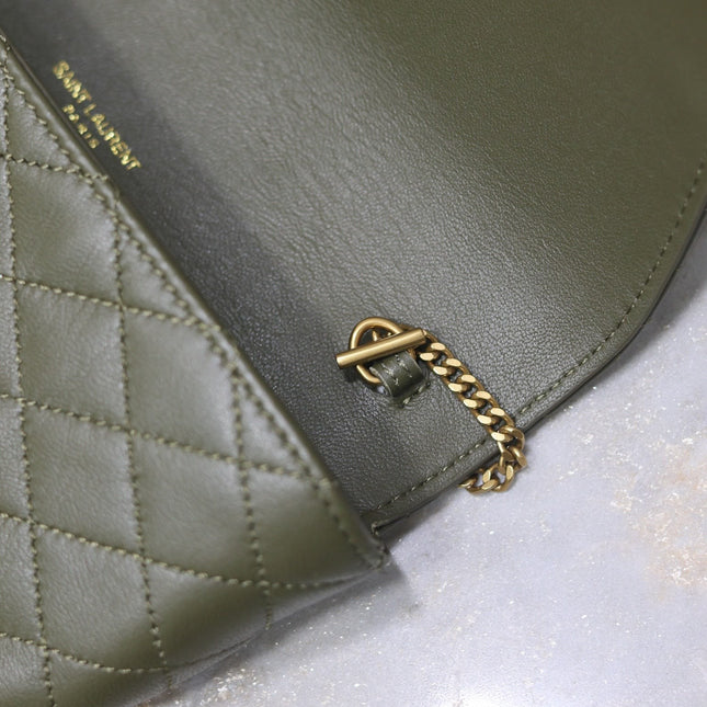 YSL 25S SAINT LAURENT GABY 19 IN DARK OLIVE QUILTED CALFSKIN GOLD HARDWRE