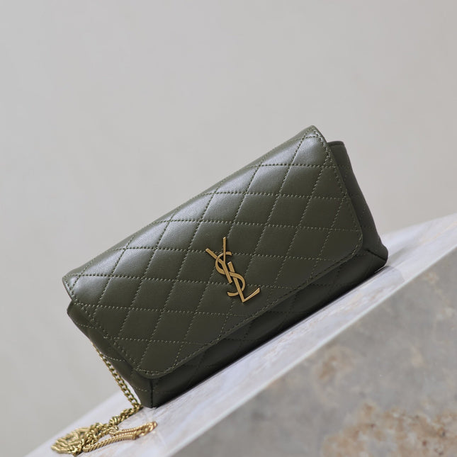 YSL 25S SAINT LAURENT GABY 19 IN DARK OLIVE QUILTED CALFSKIN GOLD HARDWRE