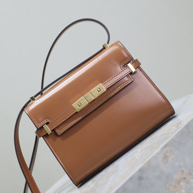 YSL 25S MINI MANHATTAN 19 IN BROWN CALFSKIN GOLD HARDWRE