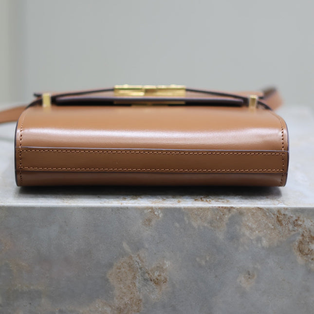 YSL 25S MINI MANHATTAN 19 IN BROWN CALFSKIN GOLD HARDWRE