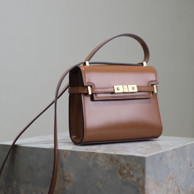 YSL 25S MINI MANHATTAN 19 IN BROWN CALFSKIN GOLD HARDWRE