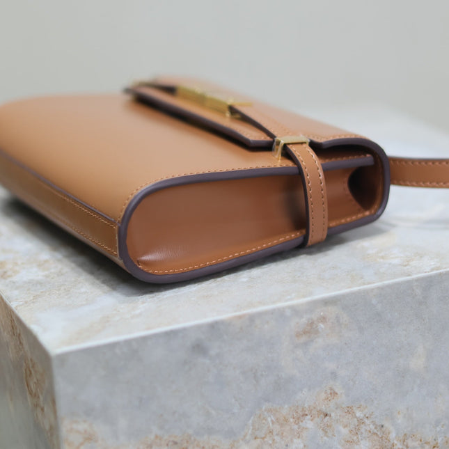 YSL 25S MINI MANHATTAN 19 IN BROWN CALFSKIN GOLD HARDWRE