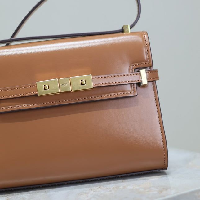 YSL 25S MINI MANHATTAN 19 IN BROWN CALFSKIN GOLD HARDWRE