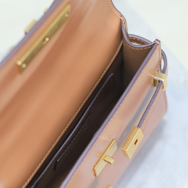 YSL 25S MINI MANHATTAN 19 IN BROWN CALFSKIN GOLD HARDWRE