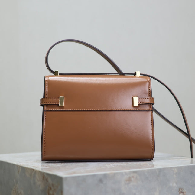 YSL 25S MINI MANHATTAN 19 IN BROWN CALFSKIN GOLD HARDWRE