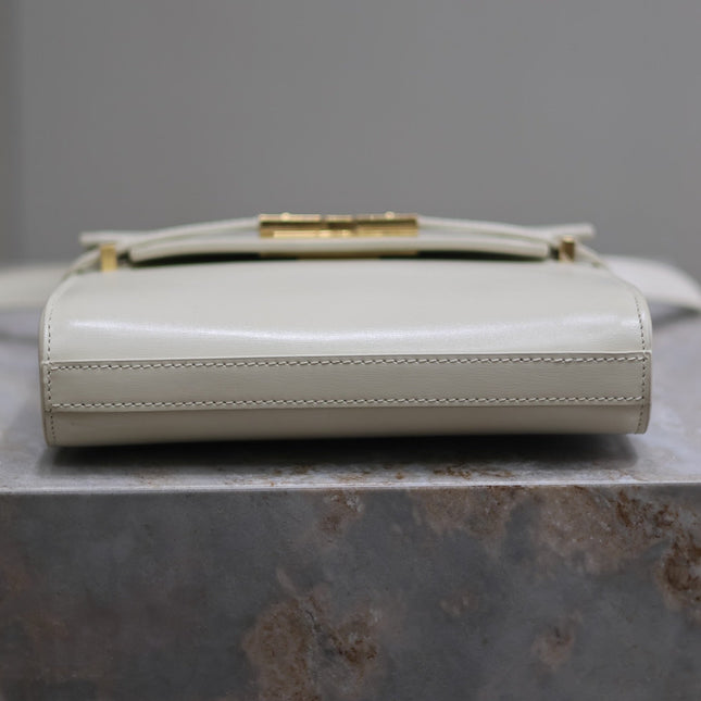 YSL 25S MINI MANHATTAN 19 IN BLANC VINTAGE CALFSKIN GOLD HARDWRE