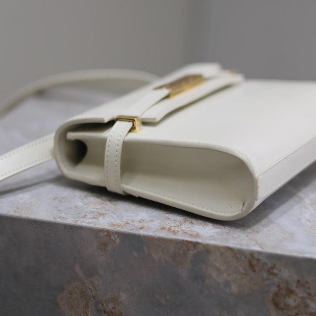 YSL 25S MINI MANHATTAN 19 IN BLANC VINTAGE CALFSKIN GOLD HARDWRE