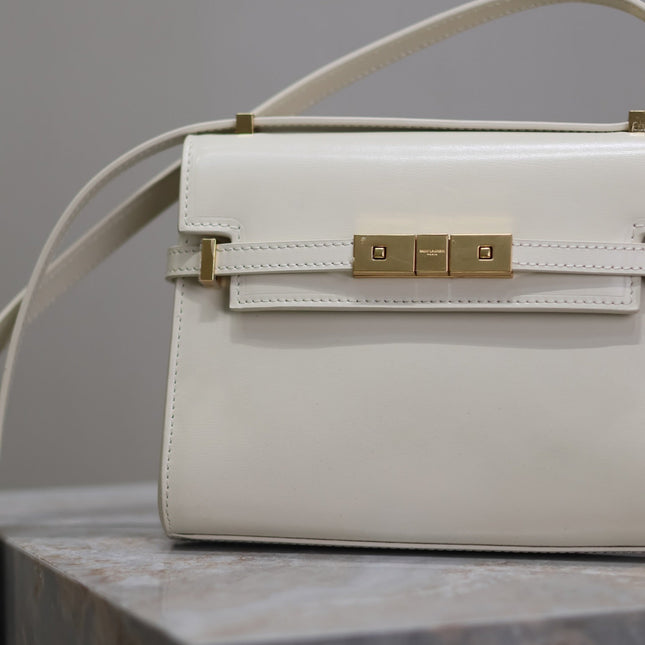 YSL 25S MINI MANHATTAN 19 IN BLANC VINTAGE CALFSKIN GOLD HARDWRE