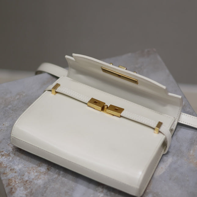 YSL 25S MINI MANHATTAN 19 IN BLANC VINTAGE CALFSKIN GOLD HARDWRE