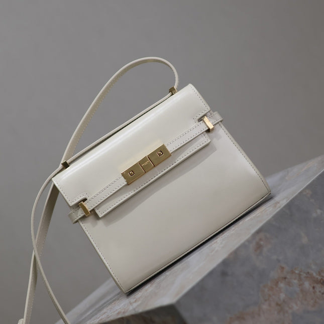 YSL 25S MINI MANHATTAN 19 IN BLANC VINTAGE CALFSKIN GOLD HARDWRE