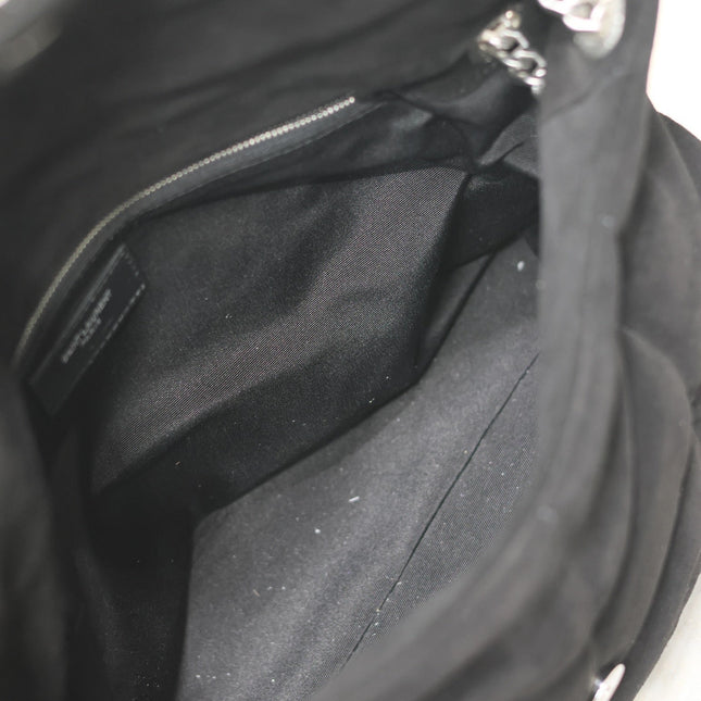 YSL 25S LOULOU PUFFER GM 35 IN BLACK SUEDE SILVER HARDWRE