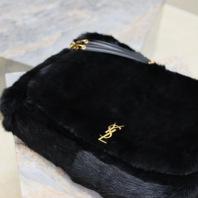 JAMIE 4.3 LARGE BAG 43 IN BLACK LAMB FUR GOLD HARDWARE