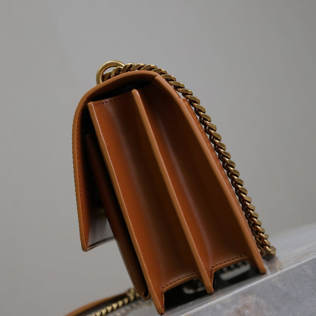 YSL 25S SUNSET BAG 22 IN DARK CARAMEL CALFSKIN GOLD HARDWRE