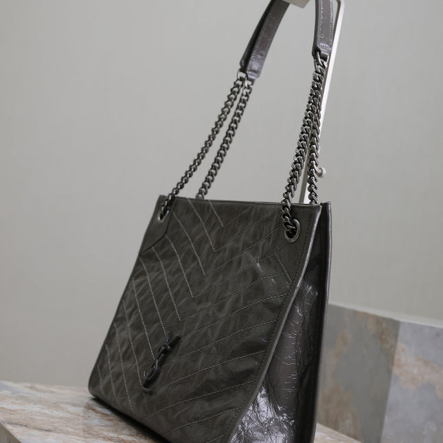 NIKI SHOPPING BAG 33 IN GRAY CRUMPLED CALFSKIN
