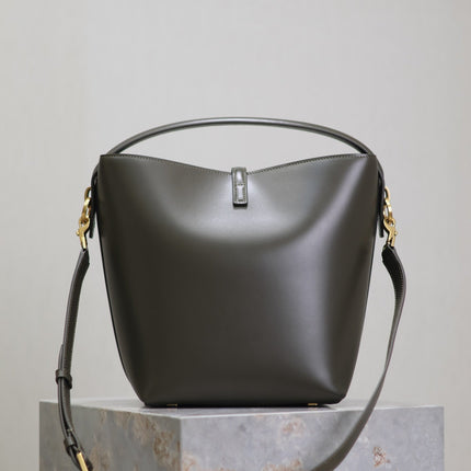 YSL 25S LE 5 À 7 BUCKET 26 IN DARK OLIVE CALFSKIN GOLD HARDWRE