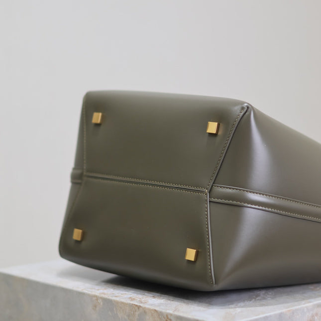 YSL 25S LE 5 À 7 BUCKET 26 IN DARK OLIVE CALFSKIN GOLD HARDWRE