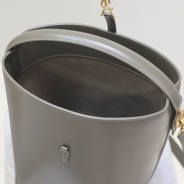 YSL 25S LE 5 À 7 BUCKET 26 IN DARK OLIVE CALFSKIN GOLD HARDWRE